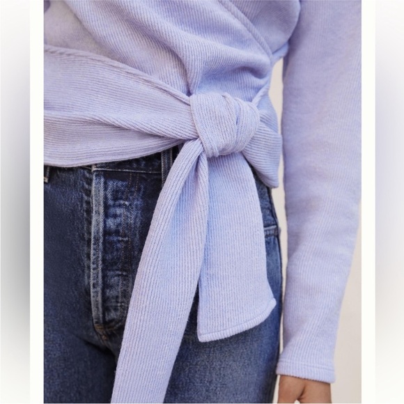 Anthropologie size M Cozy Twist-Front Top long sleeve purple blue - Picture 2 of 12